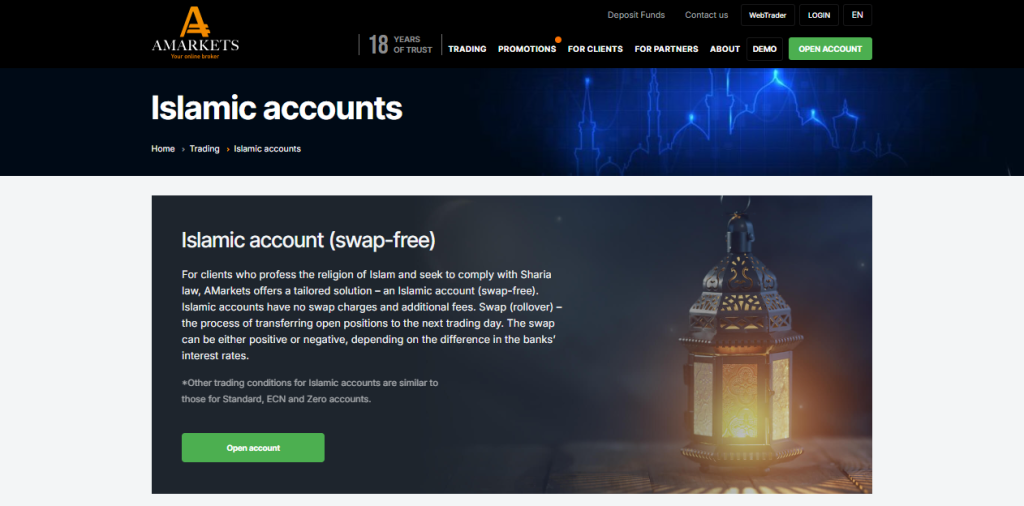AMarkets Islamic (Swap-Free) Account